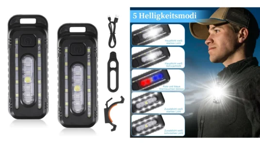 pack de 2 linternas LED con clip para ropa