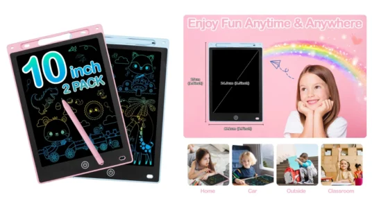 pack de 2 pizarras de dibujo y escritura LCD de 10” para niños