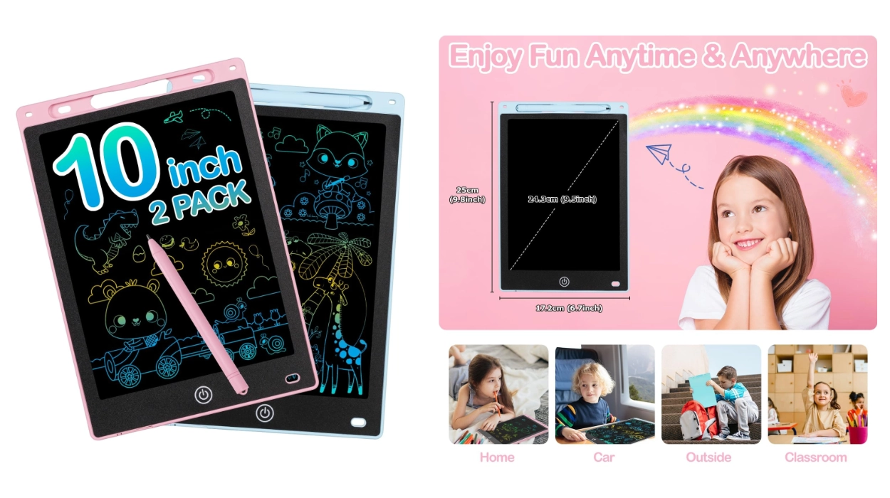 pack de 2 pizarras de dibujo y escritura LCD de 10” para niños