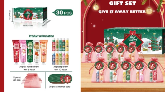 pack de 30 bolsitas de regalo con crema de manos y bálsamo labial