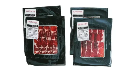 pack de 4 sobres 100 g de Jamón Ibérico Bellota 100% Raza Ibérica Faustino Gil