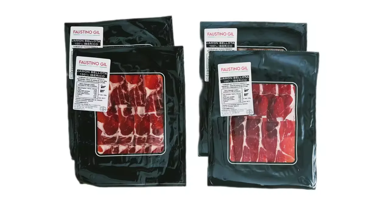 pack de 4 sobres 100 g de Jamón Ibérico Bellota 100% Raza Ibérica Faustino Gil