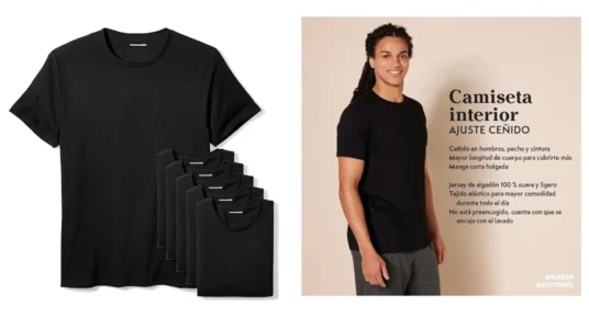 pack de 6 camisetas interiores Amazon Essentials de algodón para hombre