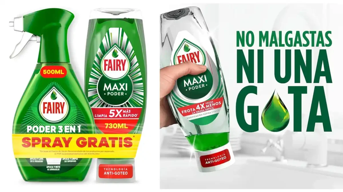 Pack de lavavajillas Fairy Maxi Poder de 730 ml + spray Poder Sin Remojo Limón de 500 ml