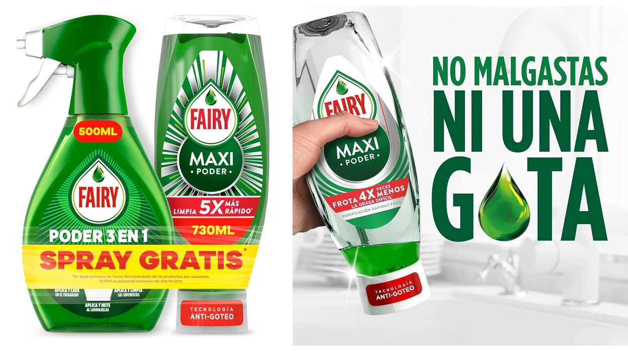 pack de lavavajillas Fairy Maxi Poder de 730 ml + spray Poder Sin Remojo Limón de 500 ml