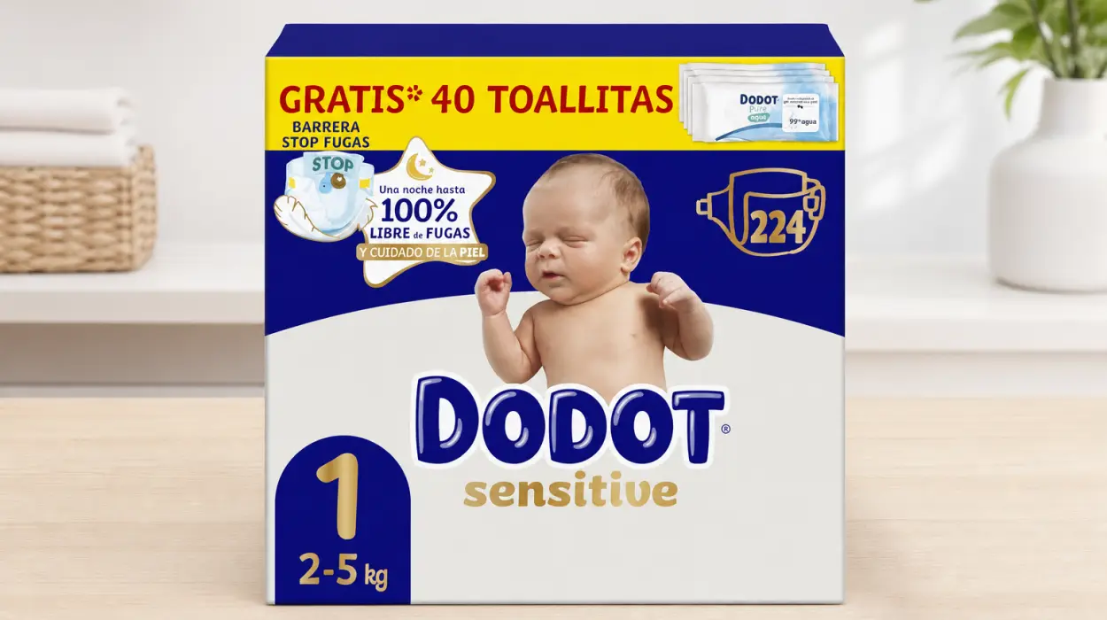 Pack x224 Pañales Dodot Sensitive para bebé con 40 toallitas