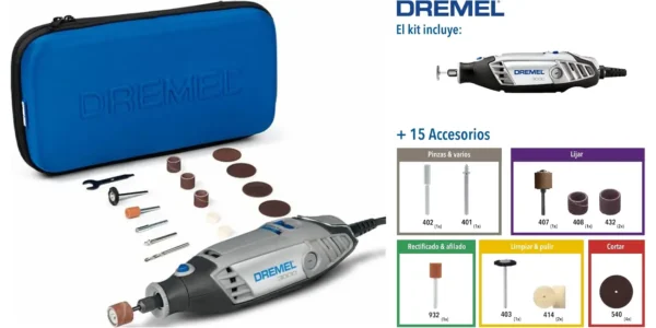 Multiherramienta Dremel 3000 de 130W con 15 accesorios y maletín