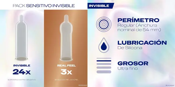 Pack x24 Preservativos Durex Invisible Extra Sensitivo + 3 Real Feel