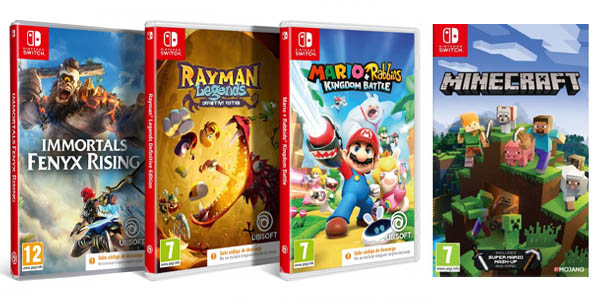 Pack Nintendo Switch + Immortals Fenyx Rising + Rayman Legends + Mario Rabbids Kingdom Battle + Minecraft