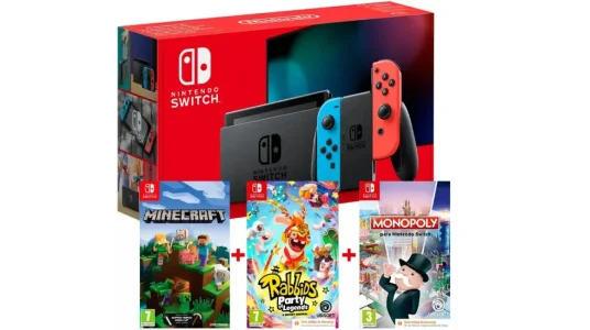 Pack Nintendo Switch Neon + Minecraft + Rabbids Party Of Legends + Monopoly