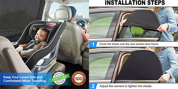 Pack x2 Parasoles para ventanilla trasera de coche con protección UV