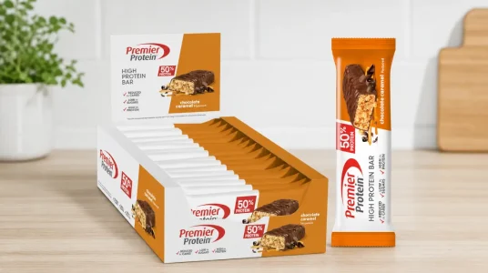 Pack x16 barritas Premier Protein de chocolate y caramelo, altas en proteína y bajas en azúcar