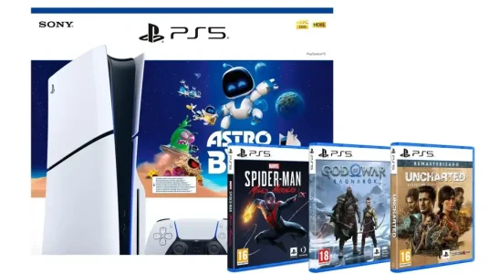 PlayStation 5 con Astro Bot + Spider-Man Miles Morales + God Of War Ragnarok + UNCHARTED: Colección Legado de los Ladrones