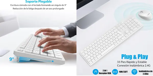 Pack de teclado y ratón inalámbrico LeadsaiL 2.4 GHz