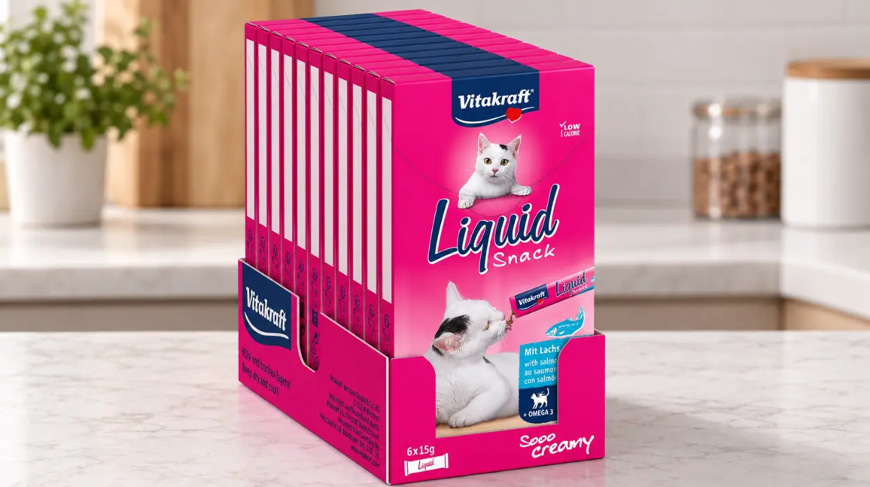 Pack x66 sobres de premio líquido para gatos Vitakraft Liquid Snack Salmón (11 paquetes de 6)