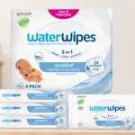 Pack de 4 paquetes de toallitas WaterWipes Sensitive+ para recién nacidos y bebés, 240 unidades