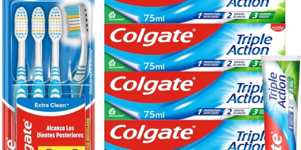 Chollo Pack x 6 Pasta de Dientes Colgate Triple Acción + 4 Cepillos Extra Clean Dureza Media