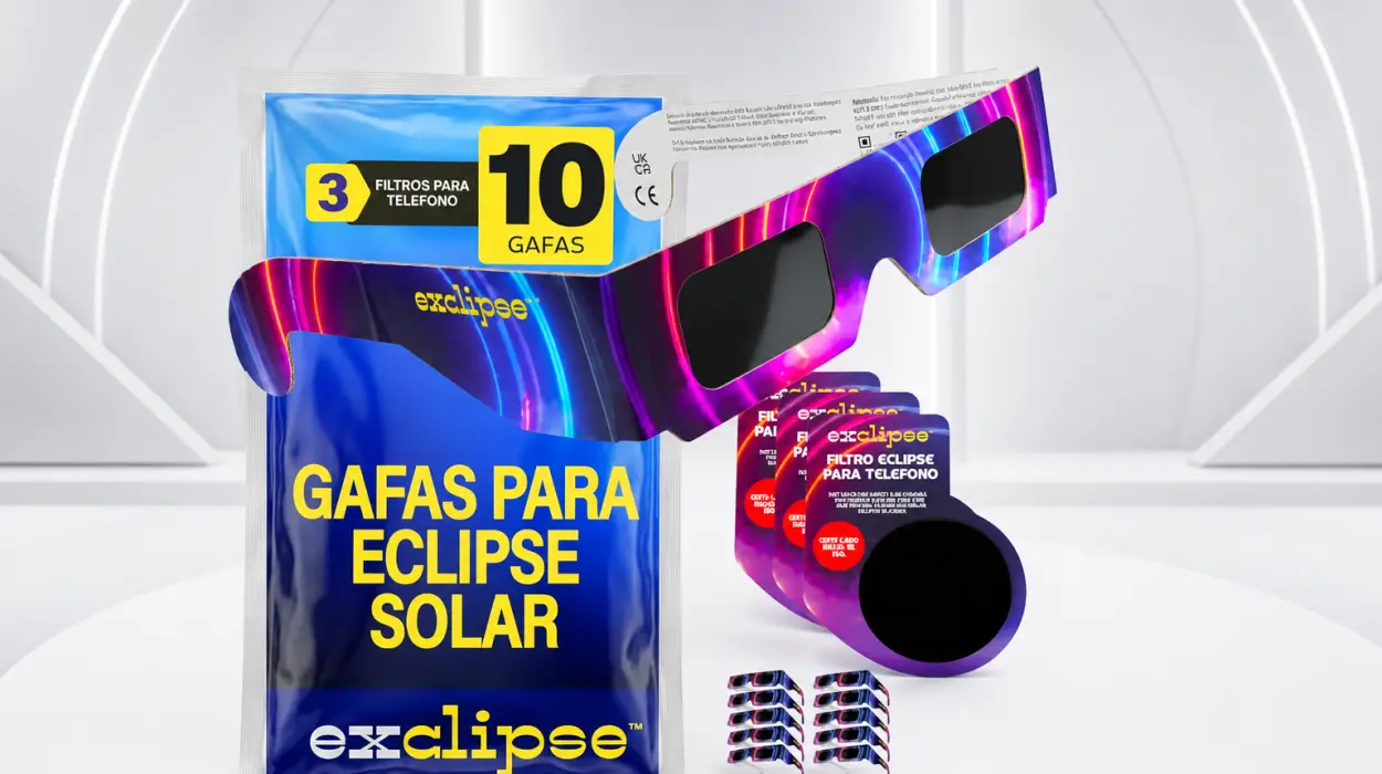 Pack de 10 gafas para eclipse solar con 3 filtros para móvil certificados