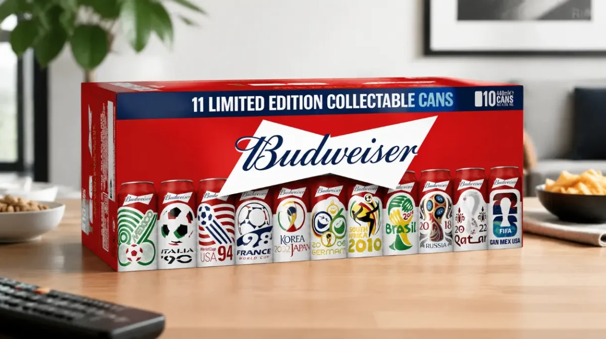 Pack de 10 latas de cerveza Budweiser Edición Limitada Mundiales de 44 cl