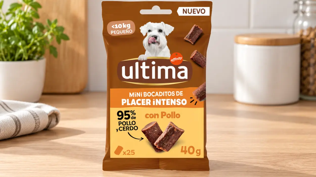 Pack x12 snacks para perros pequeños Ultima Bocaditos Intensos de pollo de 40 g