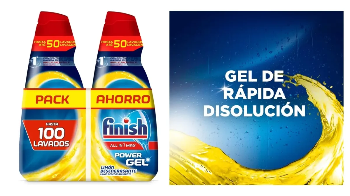 Pack x2 Finish All in 1 Max Power Gel limón (100 lavados en total)