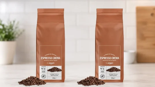 Pack x2 Café en grano entero by Amazon Espresso crema de 500 g, tueste claro