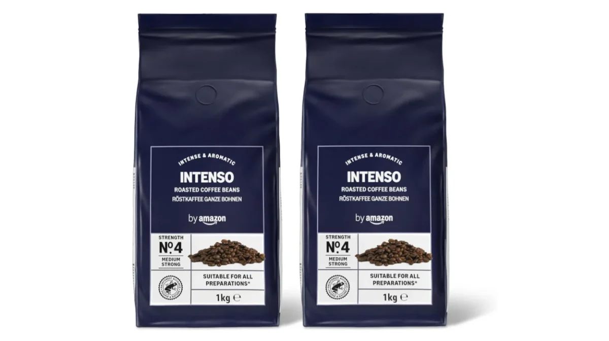 Pack x2 Café en grano tostado Amazon Solimo intenso de 1 kg/ud