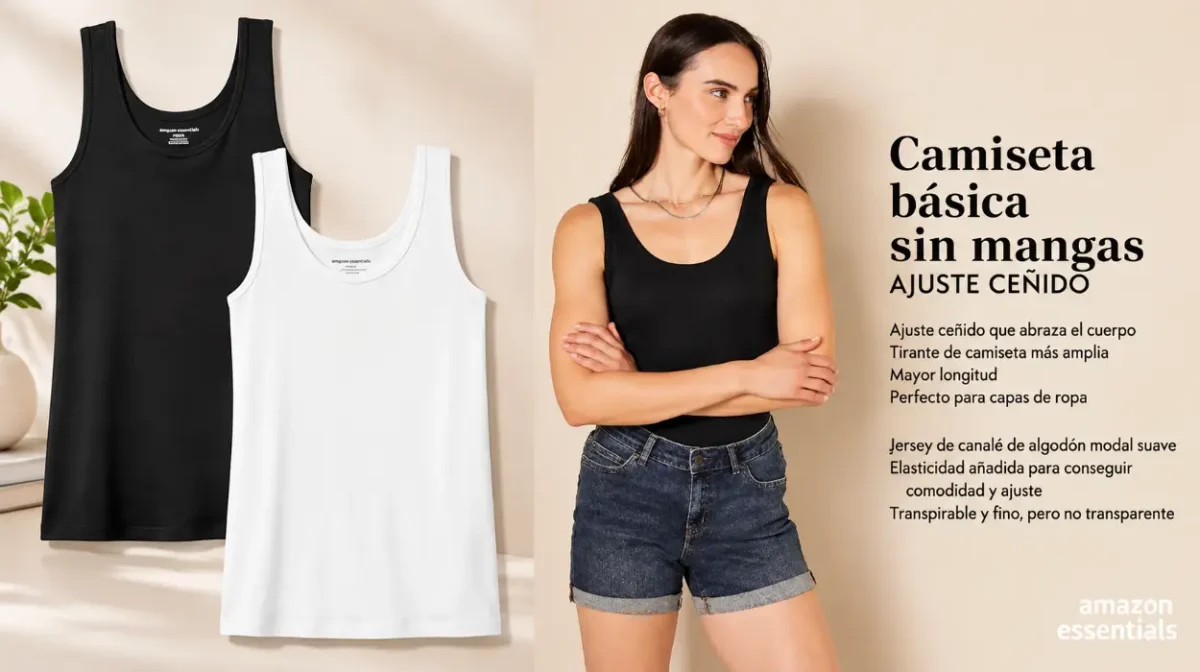Pack x2 camisetas de tirantes Amazon Essentials para mujer en varios colores