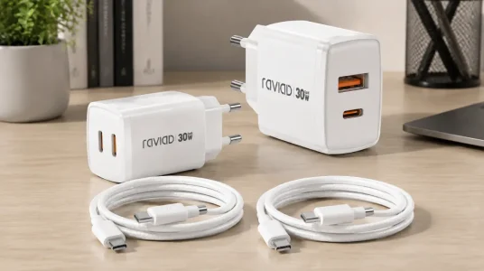 Pack x2 cargadores RAVIAD GaN de 30 W con cable USB-C de 2 m