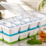 Pack x2 cubiteras JRISBO de silicona con tapa para cubitos grandes