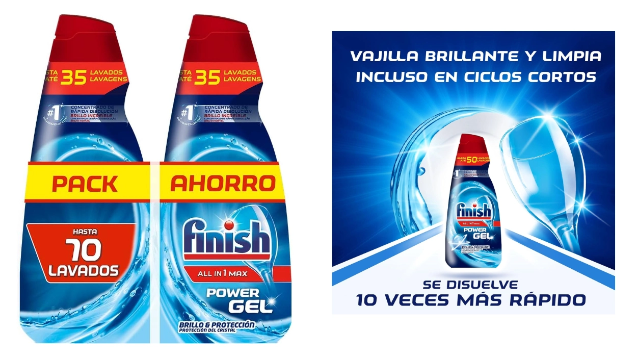 pack x2 lavavajillas Finish All in 1 Max Power Gel (70 lavados en total)