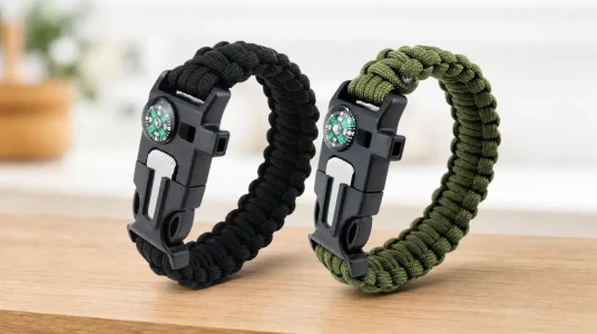 Pack x2 pulseras de supervivencia ABDA con brújula, silbato y pedernal