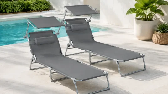 Set de 2 tumbonas tectake plegables con respaldo ajustable y parasol