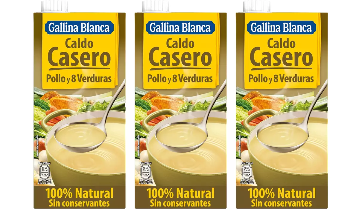 Pack x3 Caldo Casero de Pollo y 8 Verduras 100% Natural Gallina Blanca de 1L