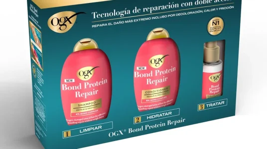 Rutina OGX Bond Protein Repair con champú, acondicionador y sérum capilar