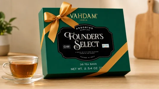 Caja de regalo VAHDAM Founder's Selection con 6 sabores y 36 bolsitas de té