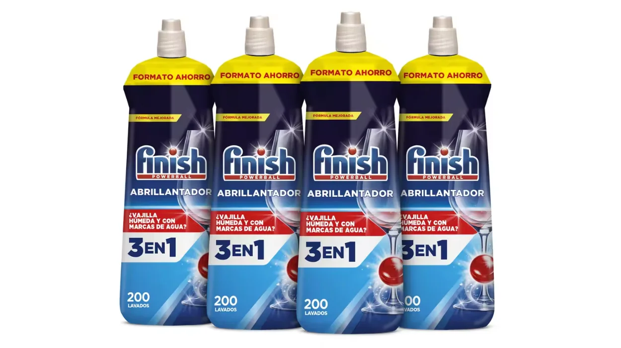 pack x4 abrillantador Finish 3 en 1 de 800 ml para lavavajillas