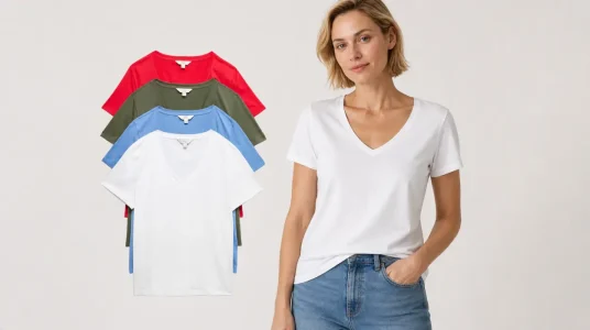 Pack de 4 camisetas Marks & Spencer de algodón con cuello en pico