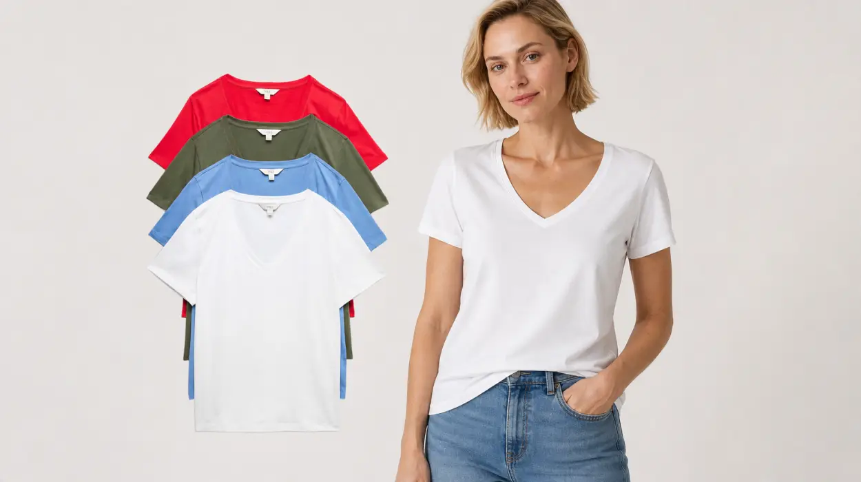 Pack de 4 camisetas Marks & Spencer con cuello en pico para mujer