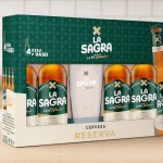 Pack x4 cervezas La Sagra Doble Malta de 330 ml con vaso de 1/2 pinta