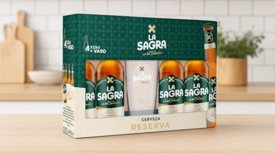Pack x4 cervezas La Sagra Doble Malta de 330 ml con vaso de 1/2 pinta