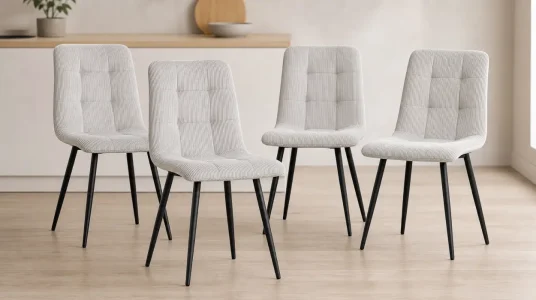 Pack de 4 sillas de comedor GrandCA HOME con asiento tapizado de pana y patas metálicas