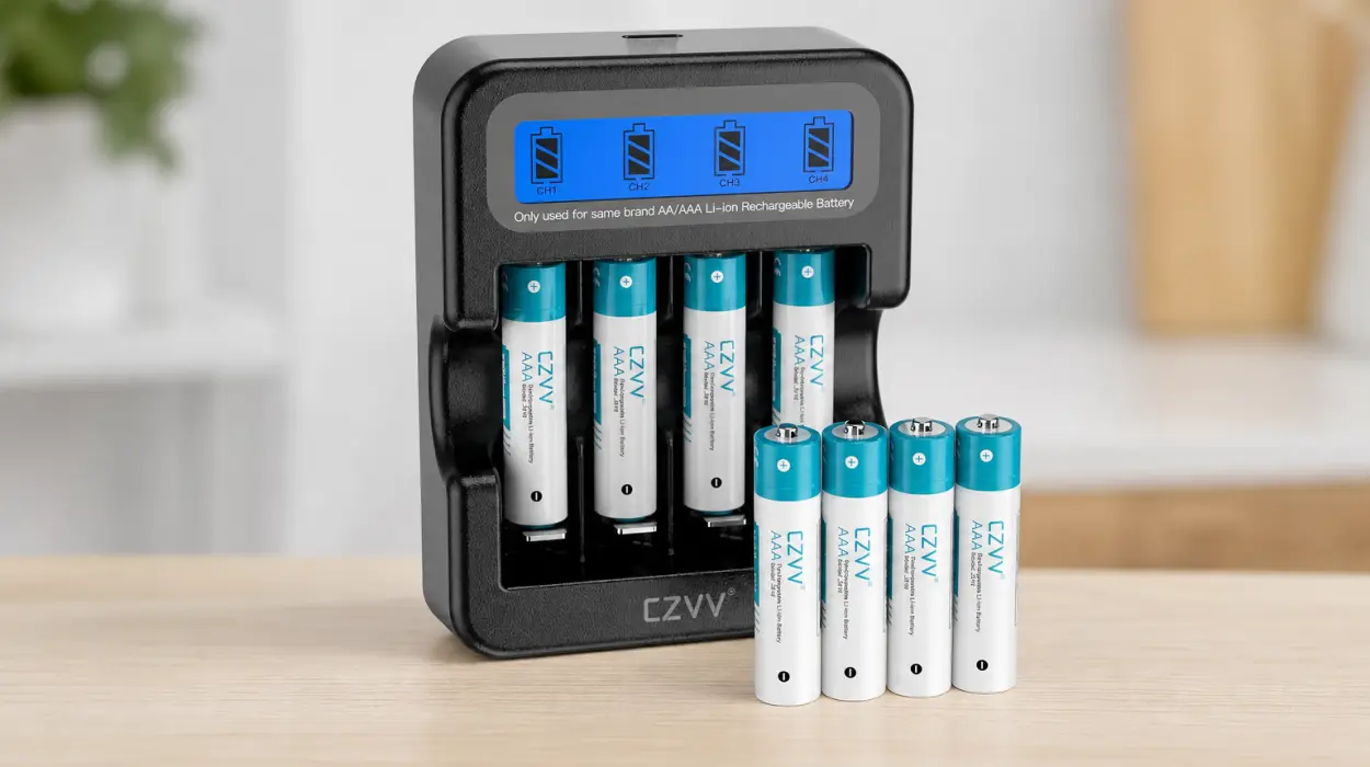 Pack x8 pilas recargables CZVV AAA de litio 1,5 V con cargador LCD