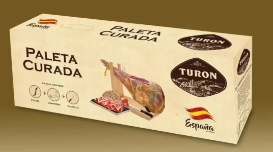 Chollo paleta curada turon de 4,5 kg con jamonero y cuchillo