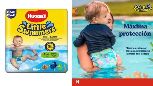 Pañales bañadores Huggies Little Swimmers para bebé, talla 3-4, con barreras anti-escapes y 20 unidades