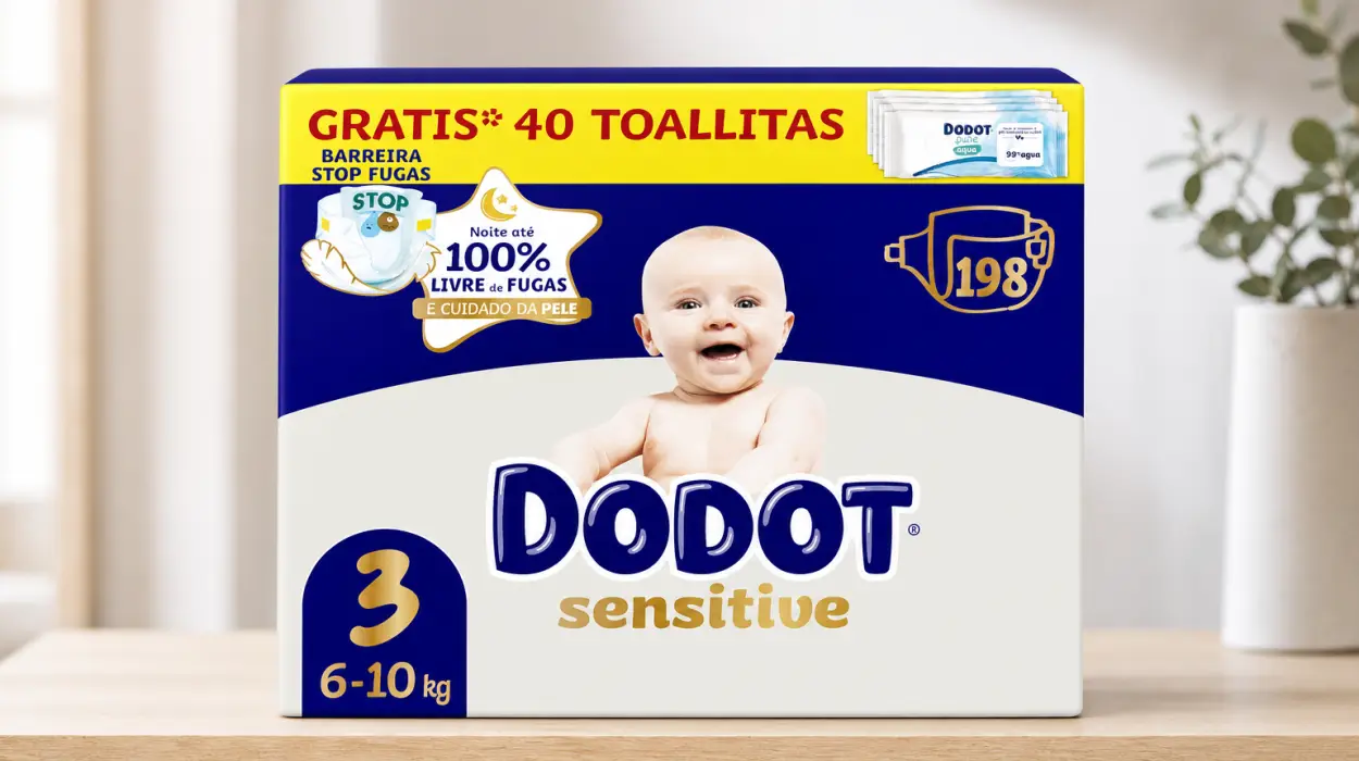 Pack de 198 Pañales Dodot Sensitive Bebé Talla 3 con 40 toallitas de regalo