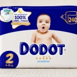 Dodot Pañales Bebé Sensitive, Talla 2, 240 unidades, con 40 toallitas de regalo
