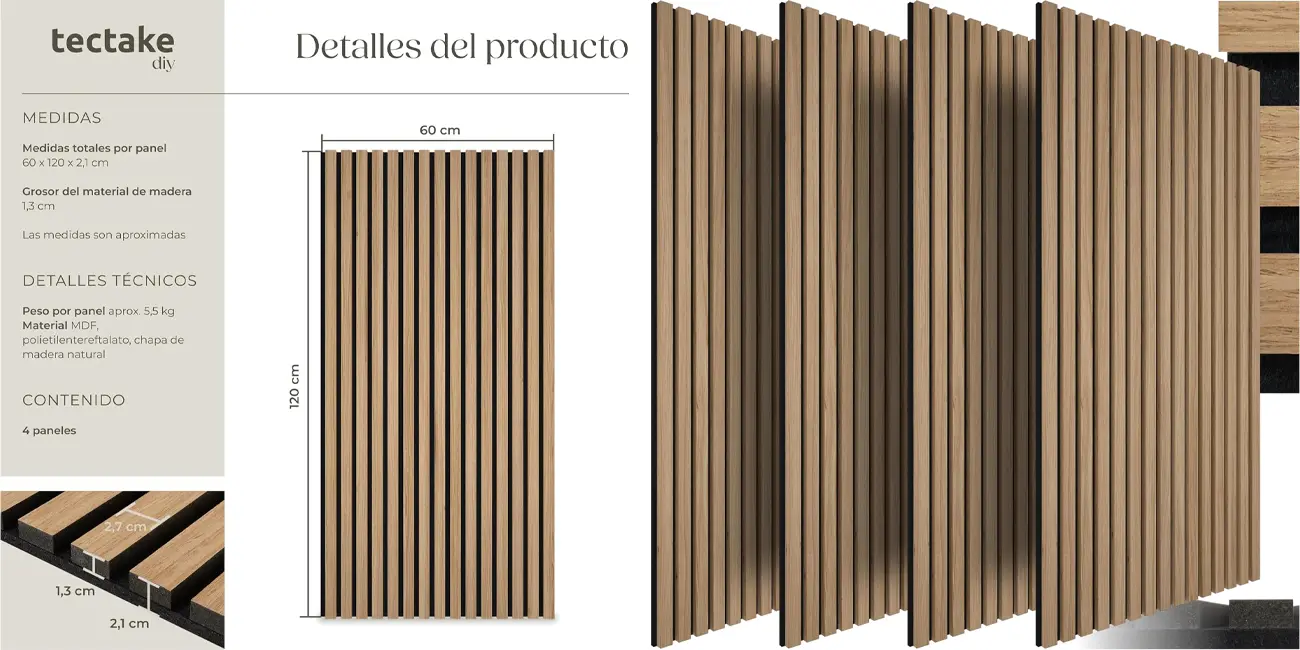 Paneles acústicos decorativos Tectake MDF