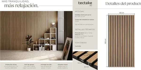 Paneles acústicos decorativos madera Tectake oferta