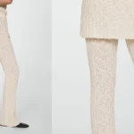 pantalón acampanado de punto canalé Mango Outlet para mujer